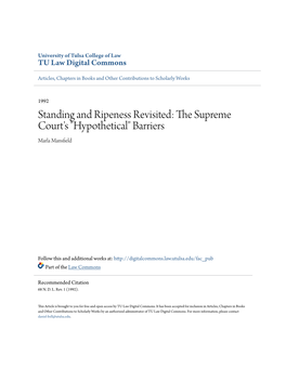 Standing and Ripeness Revisited: the Supreme Court's 