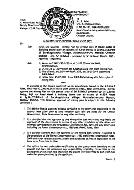 Dhfla Pfladesh and GEOLOGY to Sri. E. Rahul Slo. B. Chalapathl Flao, D.No.16·131, Lsakanathapalll Near Chandra Dairy Industrial Estate, Madanapalll, Chtttoor District