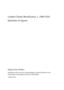 London Charity Beneficiaries, C. 1800-1834: Questions of Agency