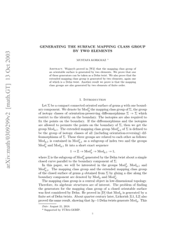 Arxiv:Math/0309299V2 [Math.GT] 13 Oct 2003 Rvdtesm Eut Hwn Ht3 Licko That Later, Showing Century Result, Quarter Same About the Proved Twists