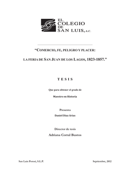 La Feria De San Juan De Los Lagos, 1823-1857.”