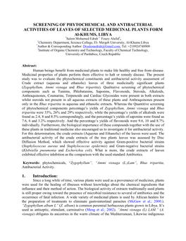 Screening of Phytochemical and Antibacterial Activities