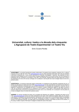 Universitat, Cultura I Teatre a La Dècada Dels Cinquanta: L'agrupació De Teatre Experimental I El Teatre Viu