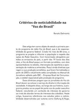 Critérios De Noticiabilidade Na “Voz Do Brasil”