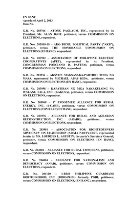 EN BANC Agenda of April 2, 2013 Item No