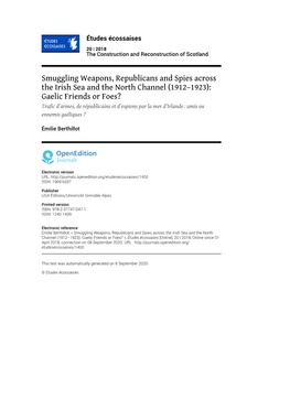 Études Écossaises, 20 | 2018 Smuggling Weapons, Republicans and Spies Across the Irish Sea and the North C