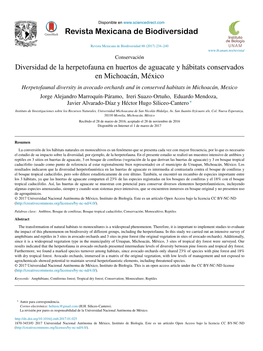 Diversidad De La Herpetofauna En Huertos De Aguacate Y Hábitats Conservados