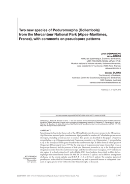 Two New Species of Poduromorpha (Collembola) from the Mercantour National Park (Alpes-Maritimes, France), with Comments on Pseudopore Patterns