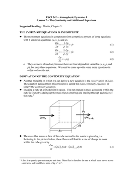 CONTINUITY EQUATION  Another Principle on Which We Can Derive a New Equation Is the Conservation of Mass