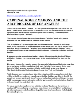 Cardinal Roger Mahony and the Archdiocese of Los Angeles