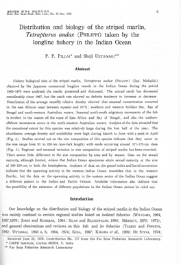 Distribution and Biology of the Striped Marlin, Tetrapturus Audax (PHILIPPI) Taken by the Longline Fishery in the Indian Ocean