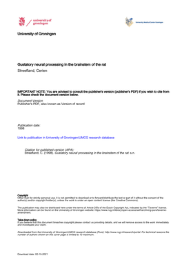 University of Groningen Gustatory Neural Processing in the Brainstem