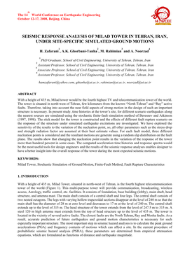 Seismic Response Analysis of Milad Tower in Tehran, Iran, Under Site-Specific Simulated Ground Motions