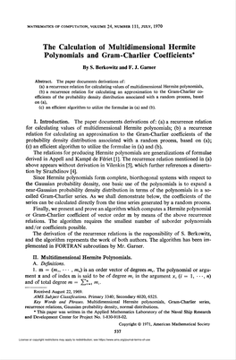 The Calculation of Multidimensional Hermite Polynomials and Gram-Charlier Coefficients*