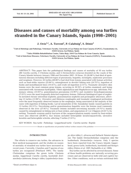 Diseases and Causes of Mortality Among Sea Turtles Stranded in the Canary Islands, Spain (1998–2001)