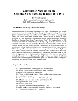 Construction Methods for the Shanghai Stock Exchange Indexes: 1870-1940