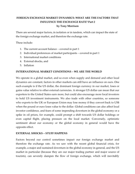 Foreign Exchange Market – Dynamics Part 2