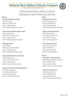 Exemplary High Performing Schools: 2016 National Blue Ribbon Schools