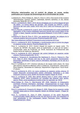 Artículos Relacionados Con El Control De Plagas En Zonas Verdes Publicados Por El Grupo De Entomología De La Universidad De Lleida