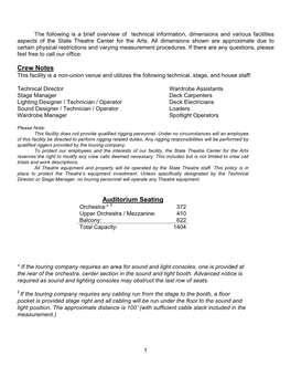 State Theatre Technical Specifications