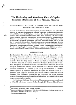 The Husbandry and Veterinary Care of Captive Sumatran Rhinoceros at Zoo Melaka, Malaysia
