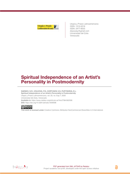 Spiritual Independence of an Artist's Personality in Postmodernity