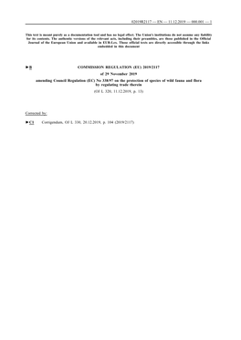 2019/2117 of 29 November 2019 Amending Council