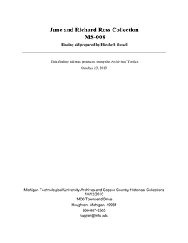 MS-008 — the June and Richard Ross Collection