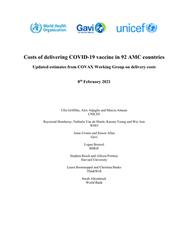 Costs of Delivering COVID-19 Vaccine in 92 AMC Countries