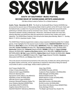 Second Wave of Showcasing Artists Announced for SXSW Music Festival