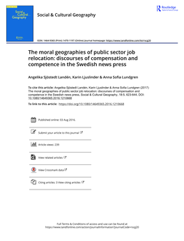 The Moral Geographies of Public Sector Job Relocation: Discourses of Compensation and Competence in the Swedish News Press