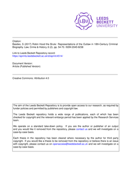 Basdeo, S (2017) Robin Hood the Brute: Representations of the Outlaw in 18Th-Century Criminal Biography