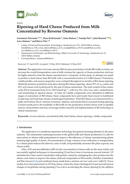 Ripening of Hard Cheese Produced from Milk Concentrated by Reverse Osmosis