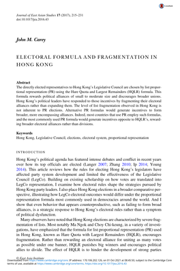 John M. Carey ELECTORAL FORMULA and FRAGMENTATION