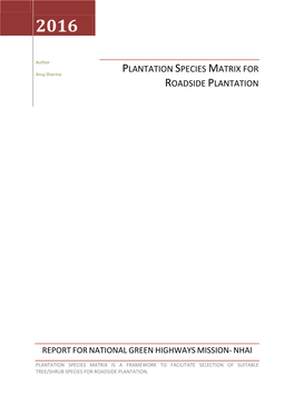 Plantation Species Matrix for Roadside Plantation