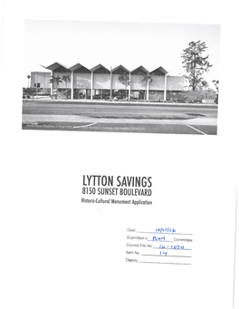 LYTTON SAVINGS 8150 SUNSET BOULEVARD Historic-Cultural Monument Application