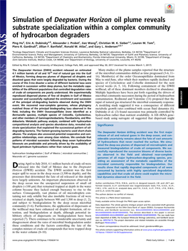 Simulation of Deepwater Horizon Oil Plume Reveals Substrate Specialization Within a Complex Community of Hydrocarbon Degraders