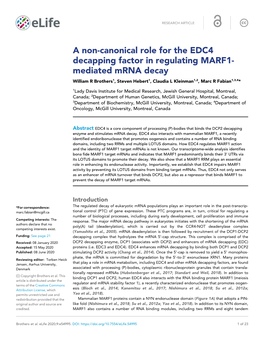 A Non-Canonical Role for the EDC4 Decapping Factor in Regulating