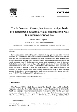 The Influences of Ecological Factors on Tiger Bush and Dotted Bush Patterns Along a Gradient from Mali to Northern Burkina Faso