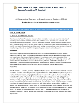 AUC International Conference on Research in African Challenges (ICRAC) Track P: Poverty, Social Policy and Governance in Africa