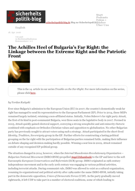 The Achilles Heel of Bulgaria's Far Right: the Linkage Between The