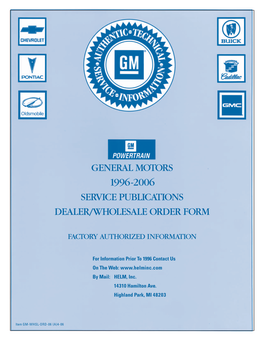 General Motors 1996-2006 Service Publications Dealer/Wholesale Order Form