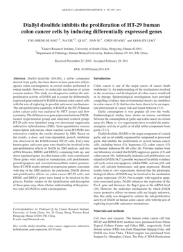 Diallyl Disulfide Inhibits the Proliferation of HT-29 Human Colon Cancer Cells by Inducing Differentially Expressed Genes