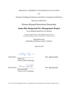 Western Klamath Restoration Partnership: Somes Bar Integrated Fire Management Project Lower Middle Klamath River Watershed