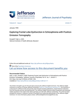 Exploring Frontal Lobe Dysfunction in Schizophrenia with Positron Emission Tomography