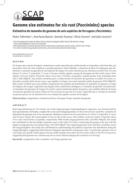 Genome Size Estimates for Six Rust (Pucciniales) Species Estimativa Do Tamanho Do Genoma De Seis Espécies De Ferrugens (Pucciniales)