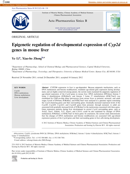 Epigenetic Regulation of Developmental Expression of Cyp2d Genes in Mouse Liver