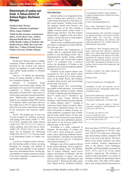 Determinants of Scabies Out-Break in Takusa District of Amhara Region, Northwest Ethiopia