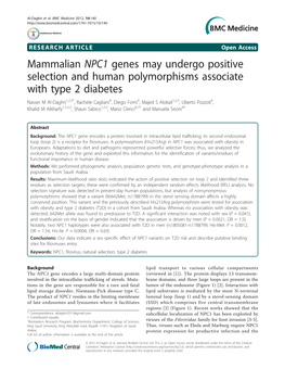 Mammalian NPC1 Genes May Undergo Positive Selection And