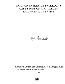 A Case Study of Rift Valley Railways Icd Service